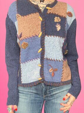 Vintage 90s cottage core patchwork sweater knit embroidered